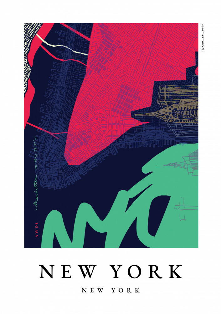 Vibrant New York Map by Awol Art Alex — canvas wall art