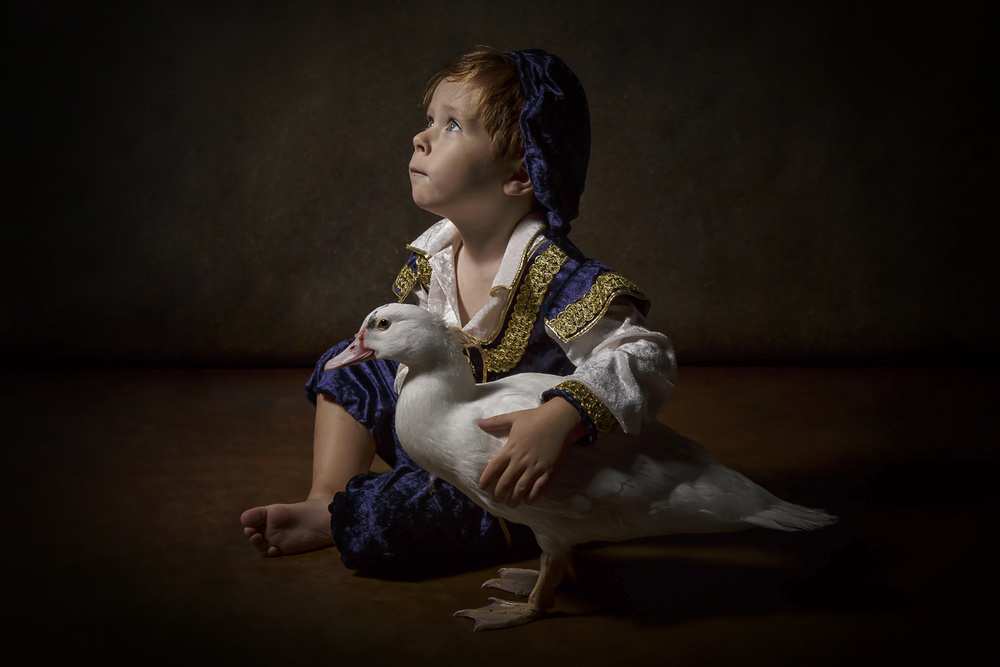Curious Boy And Duck by Carola Kayen-Mouthaan — canvas wall art