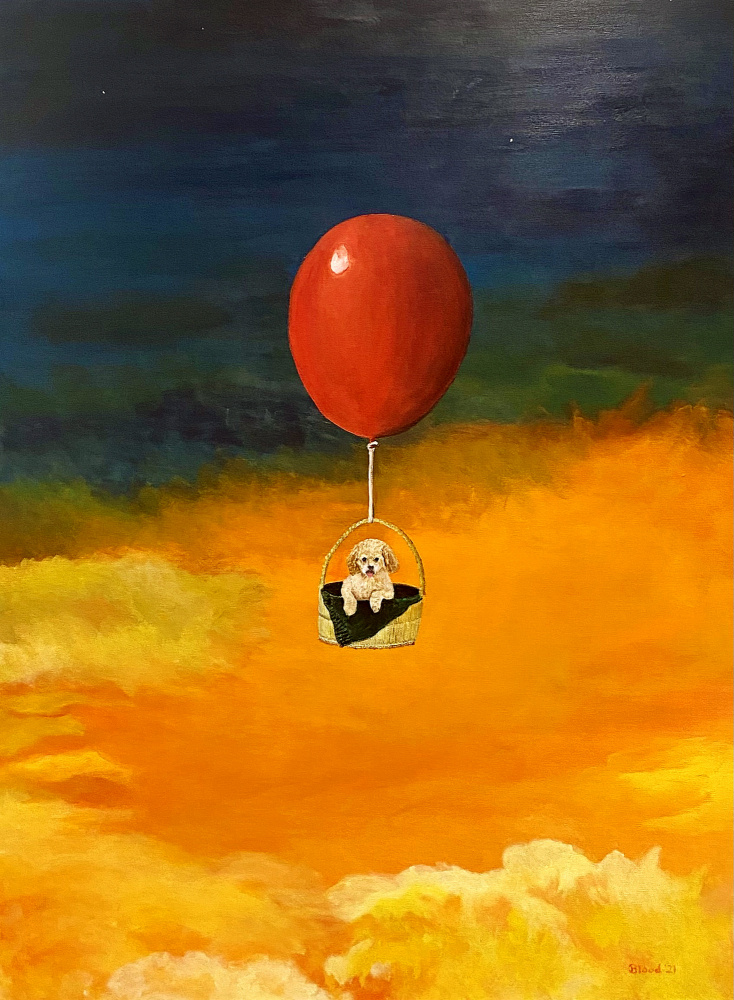 Flying Puppy Balloon by Tom Blood — canvas wall art