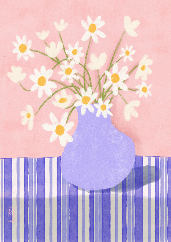 Daisies In Purple Vase by Dirkie Nell — canvas wall art