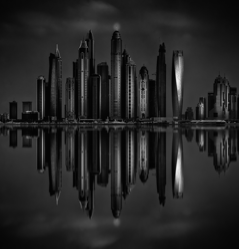 Dark City Reflections by Mohammed Shamaa — canvas wall art