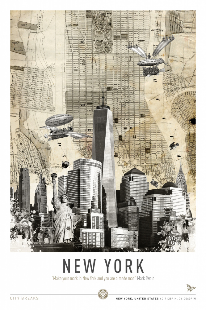 New York City Airship Map by Simon Goggin — canvas wall art