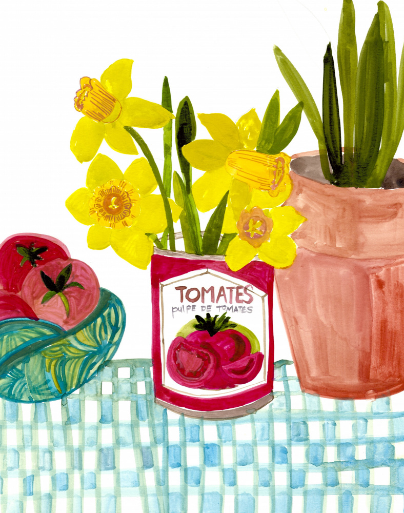 Tomatos and Daffodils by Sharon Nullmeyer — canvas wall art