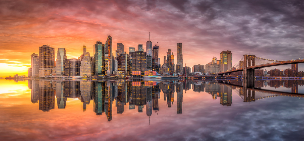 New York City Sunset Reflection by Álvaro Pérez &amp Jose M. Pérez. Brothers — canvas wall art