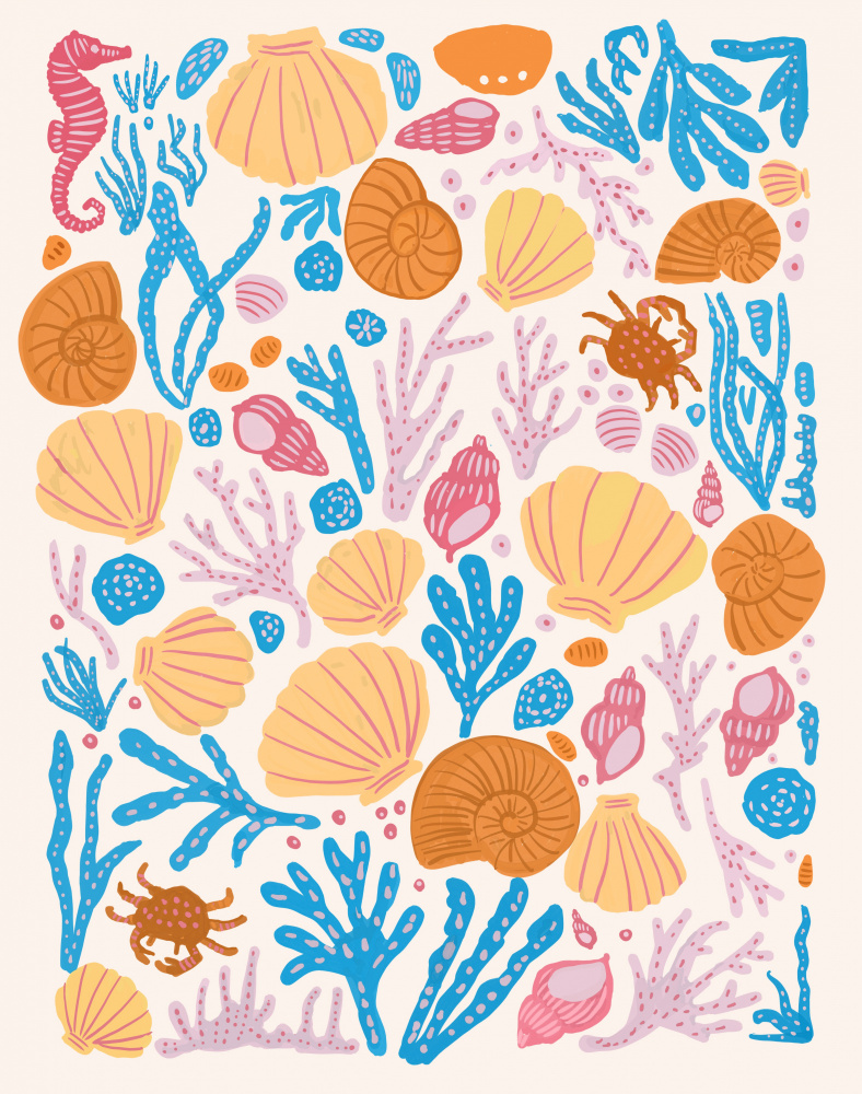 Sea Critters Color On White by Katie O'Shea — canvas wall art
