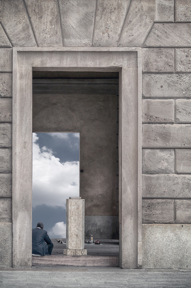 Man In Stone Doorway by Stefano Scappazzoni — canvas wall art