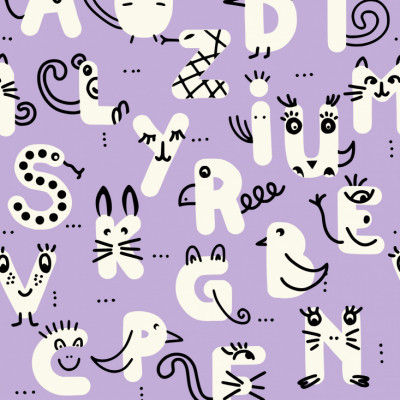 Schooling Living Alphabet Lavender seamless pattern