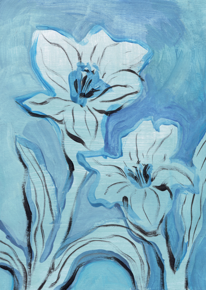 Abstract Blue Blooms by Catalina Somolinos — canvas wall art