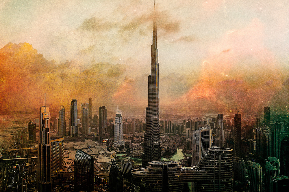 Vintage Dubai Skyline by Carmine Chiriacò — canvas wall art