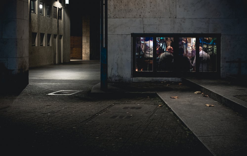 Dark Alley Bright Window by Jürgen Hartlieb — canvas wall art