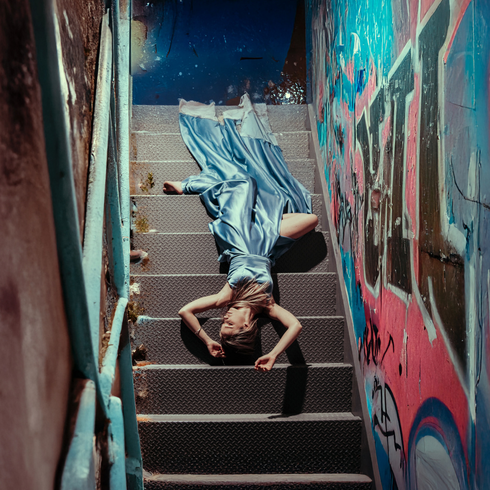 Blue Dress Graffiti Drama by Tyler McAuley — canvas wall art