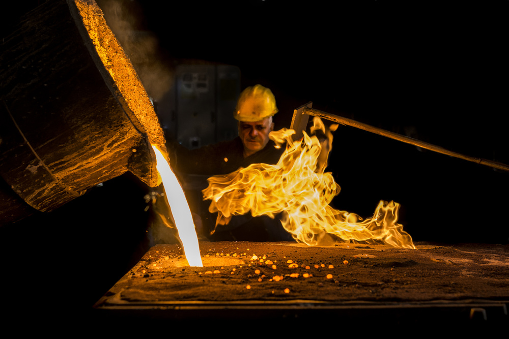 Fiery Metal Pour by Yasemin Bakan — canvas wall art