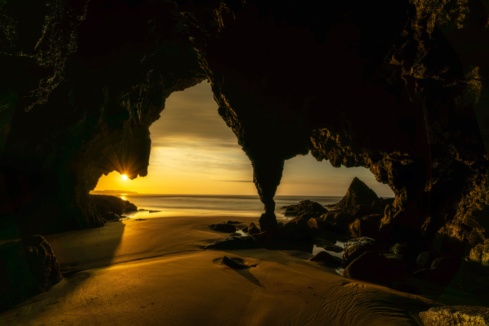 Golden Beach Cave Sunset by Jesus Concepcion Alvarado — canvas wall art