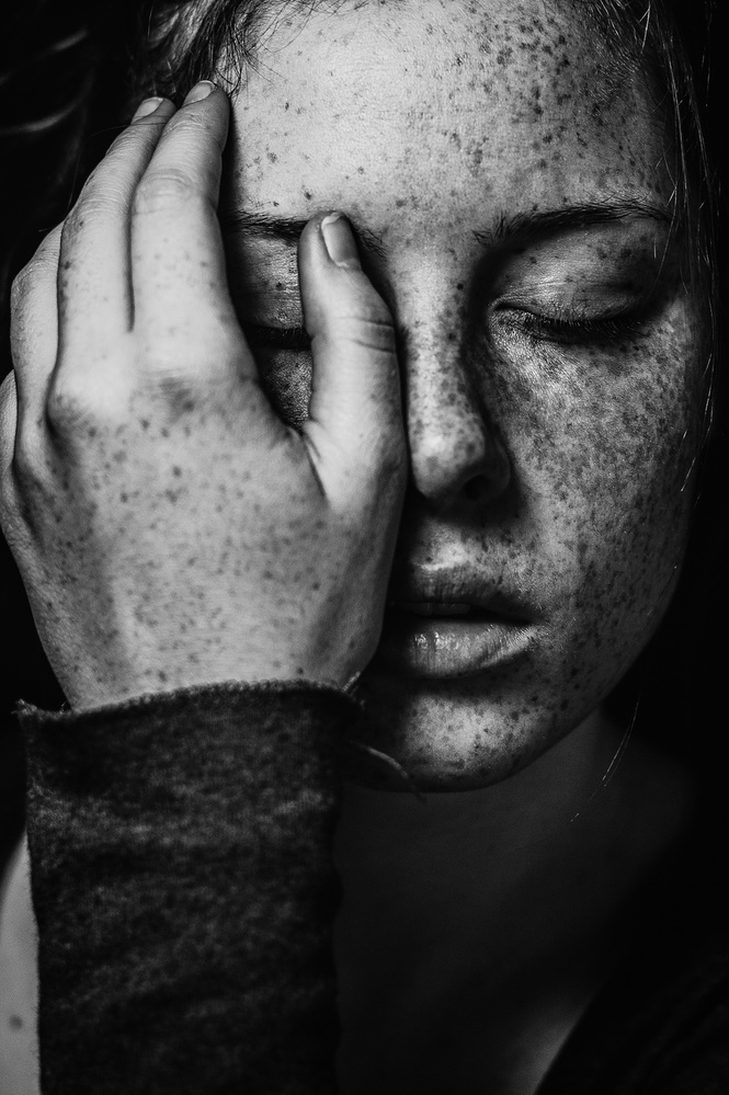 Pensive Freckled Face by Barbora Biňovcová — canvas wall art