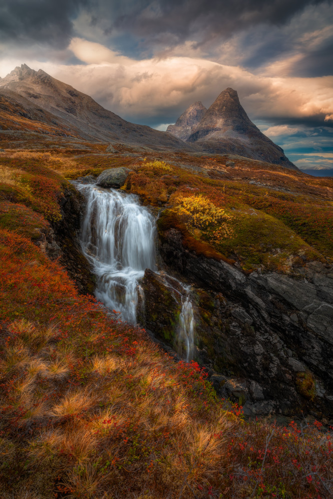 Vibrant Autumn Waterfall by Ole Henrik Skjelstad — canvas wall art