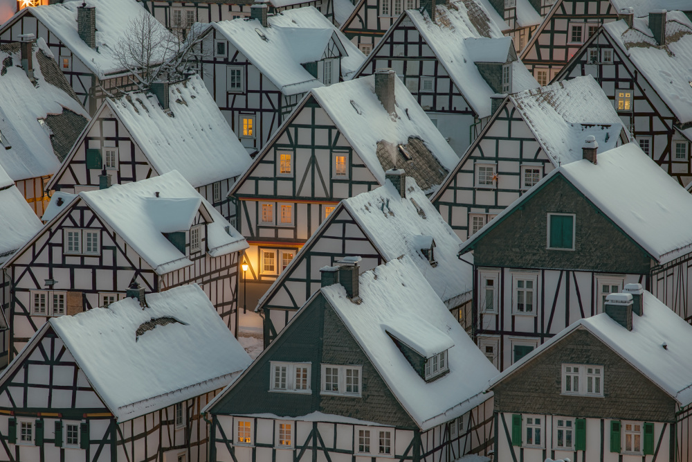 Snowy Half-Timbered Village by Thomas Siegel — canvas wall art