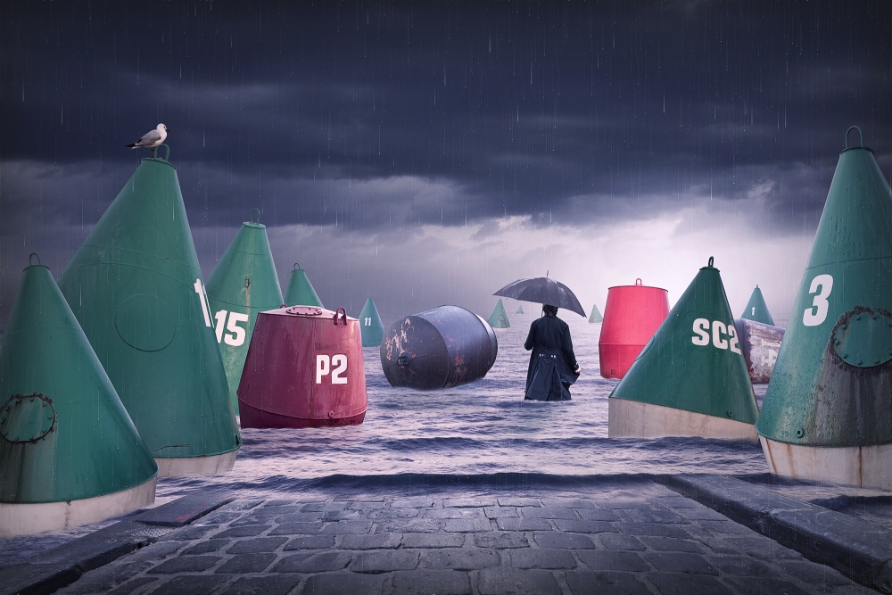 Man Amidst Stormy Buoys by Adrian Donoghue — canvas wall art