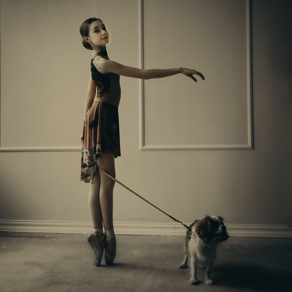 Ballerina and Her Dog by Dariusz Budyta — canvas wall art