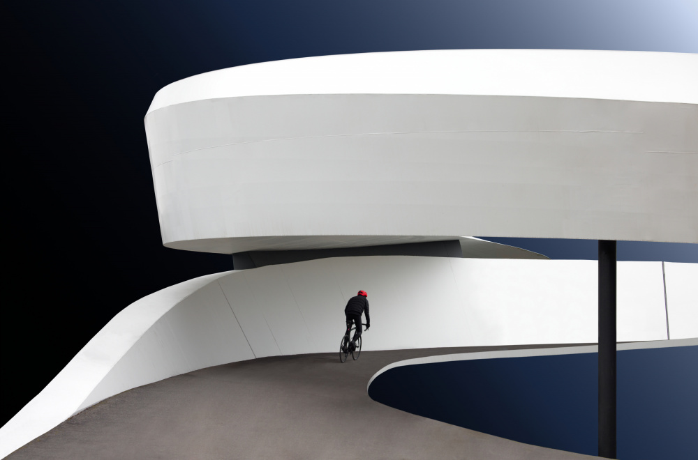 Cyclist on a Modern Curve by Karin Kilb — canvas wall art