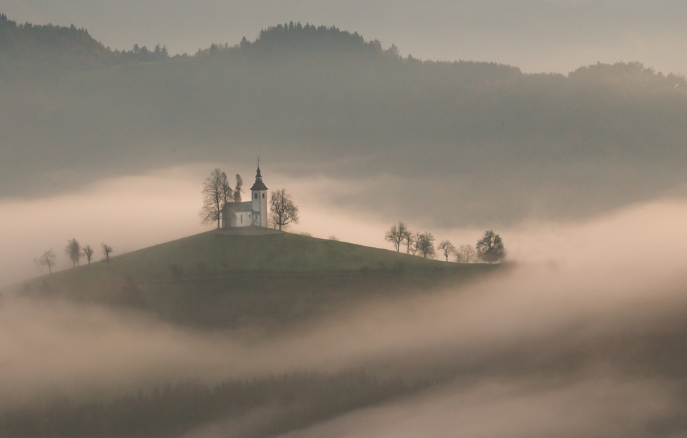 Misty Hilltop Church by Roelof de Hoog — canvas wall art