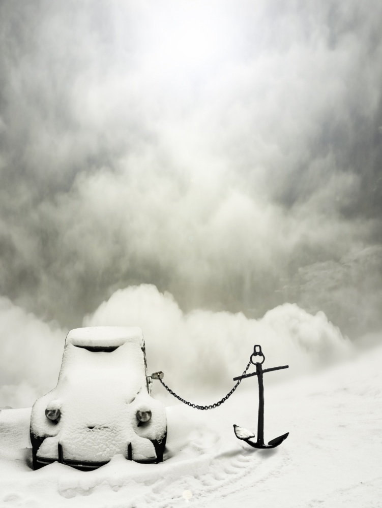 Anchored In Snow by David Senechal Photographie (polydactyle) — canvas wall art