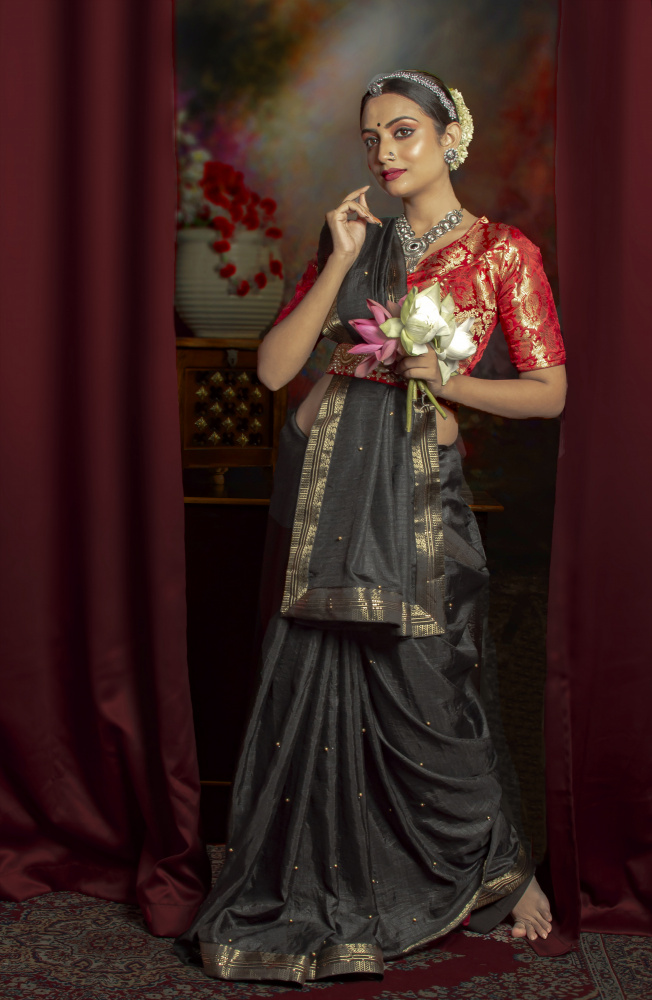 Indian Woman with Lotuses by DEBASISH CHATTOPADHYAY — canvas wall art