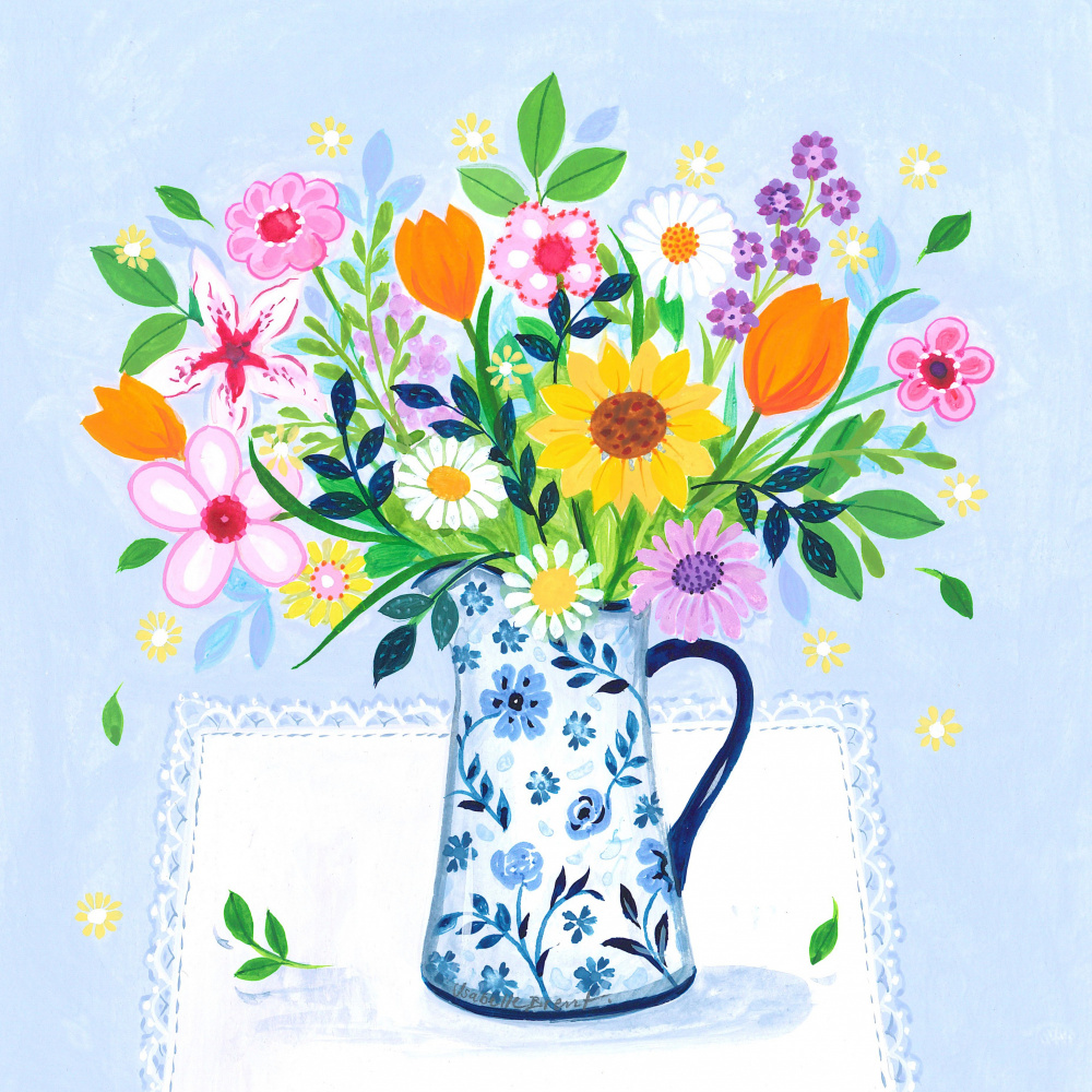 The Blue and White Jug and Bouquet by Isabelle Brent — canvas wall art