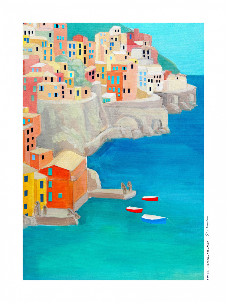 Colorful Coastal Village by Awol Art Alex — canvas wall art