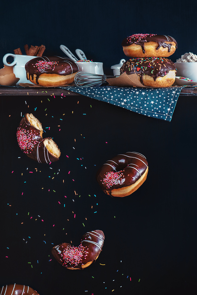 Flying Chocolate Donuts by Dina Belenko — canvas wall art