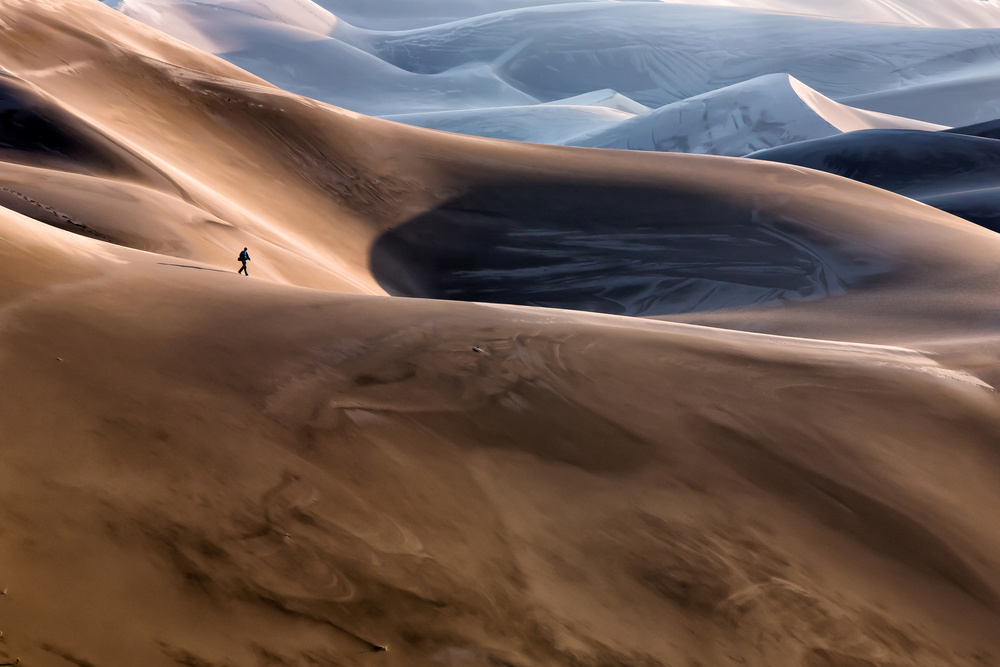 Lone Figure Desert Dunes by Mohammadreza Momeni — canvas wall art
