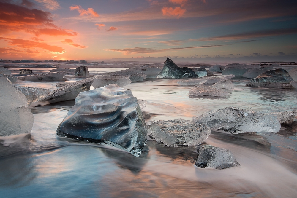 Frozen Beach Sunset Glow by Massimo Baroni — canvas wall art