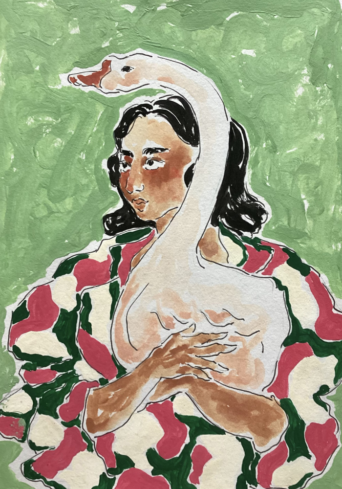 Woman and Goose by Rushati Chowdhury — canvas wall art