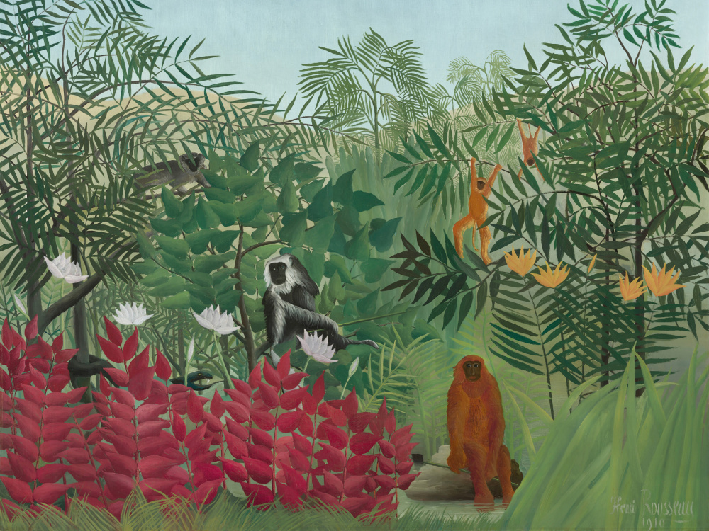 Tropical Forest With Monkeys (1910) by Henri Rousseau — canvas wall art