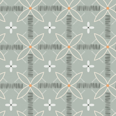 Japandi farmhouse blender checked flowers dusty teal seamles pattern