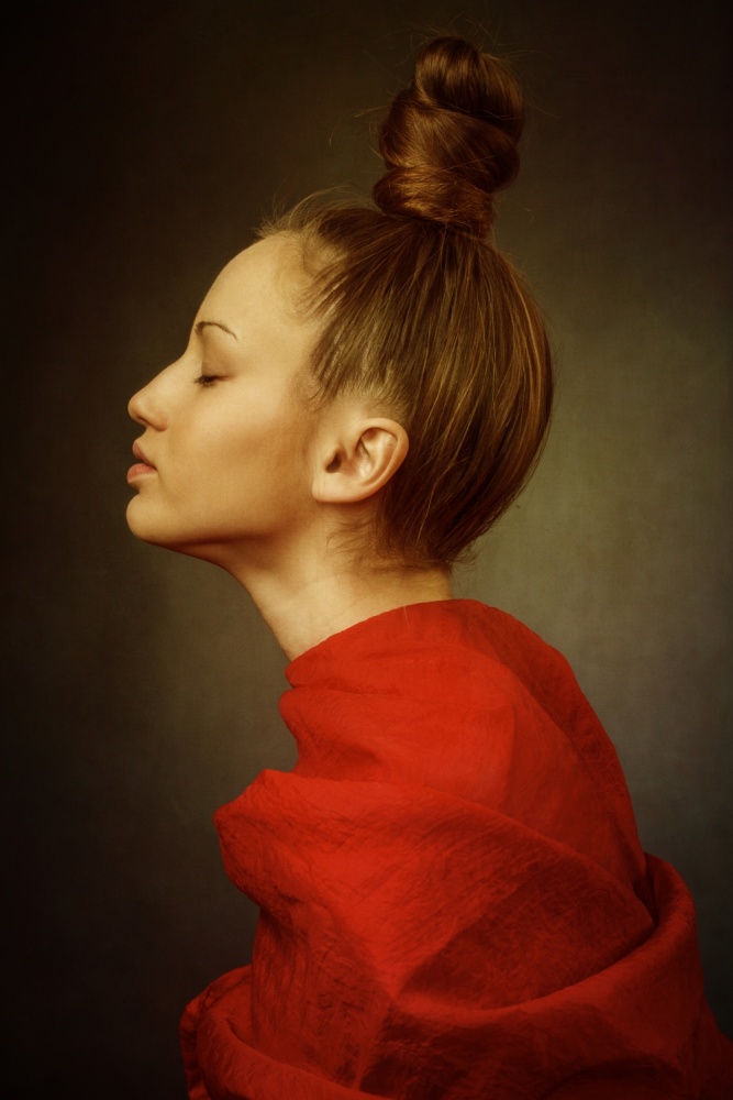 Serene Woman In Red by Photographer — canvas wall art