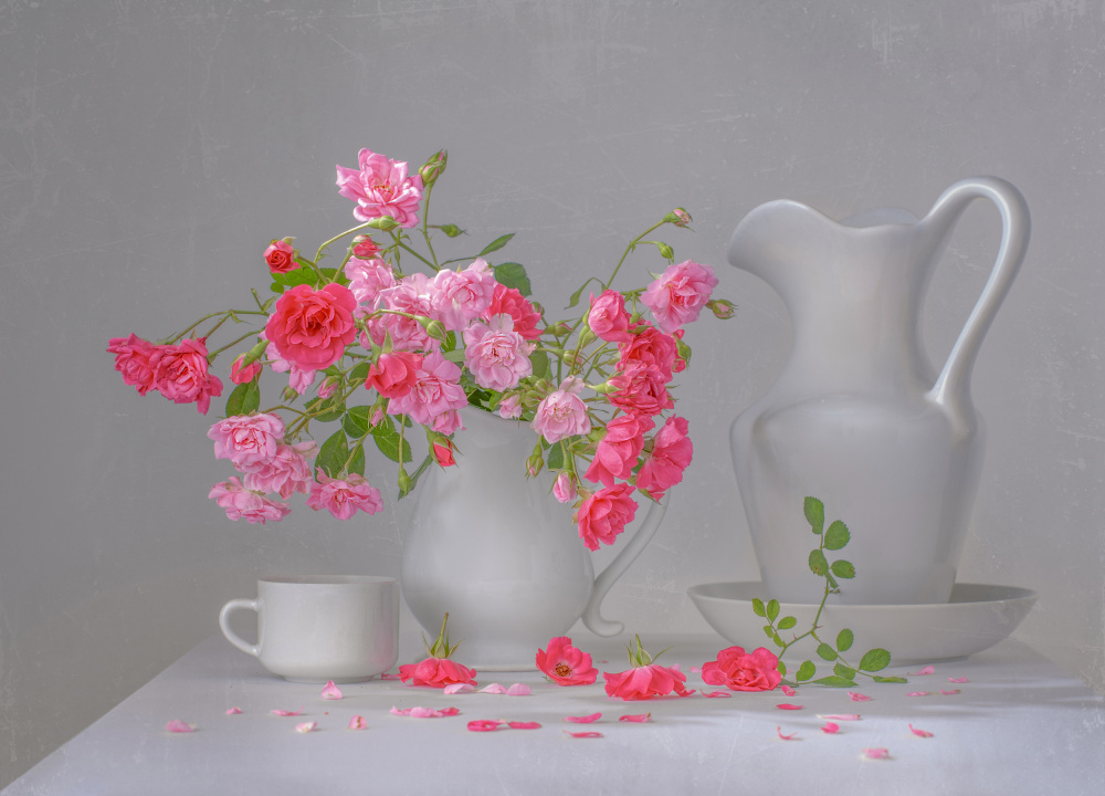 Pink Rose Still Life by Margareth Perfoncio — canvas wall art