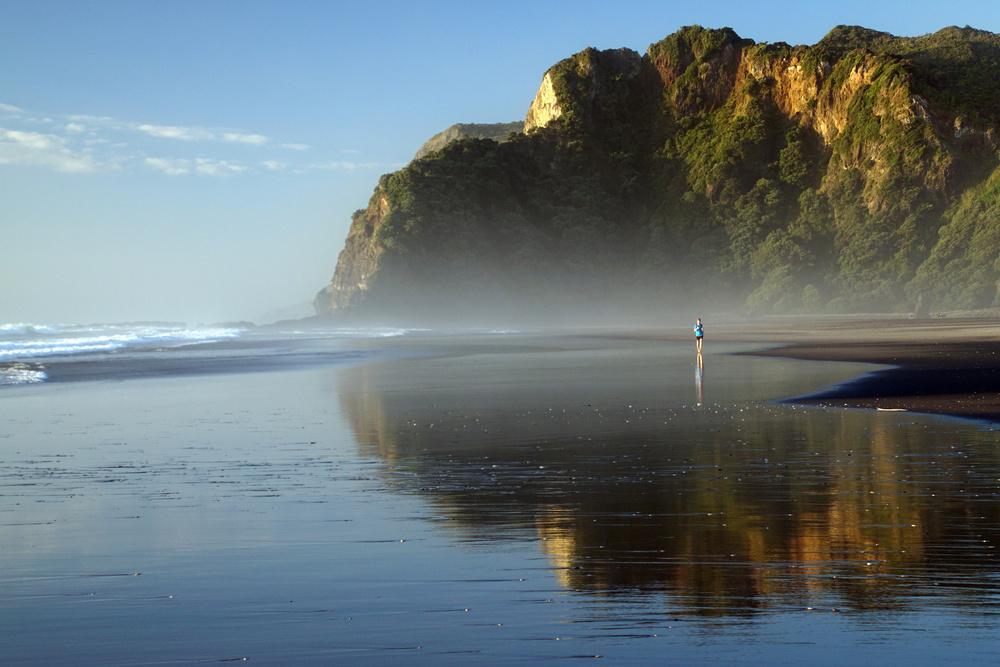 Misty Beach Morning Run by Dragan Keca — canvas wall art