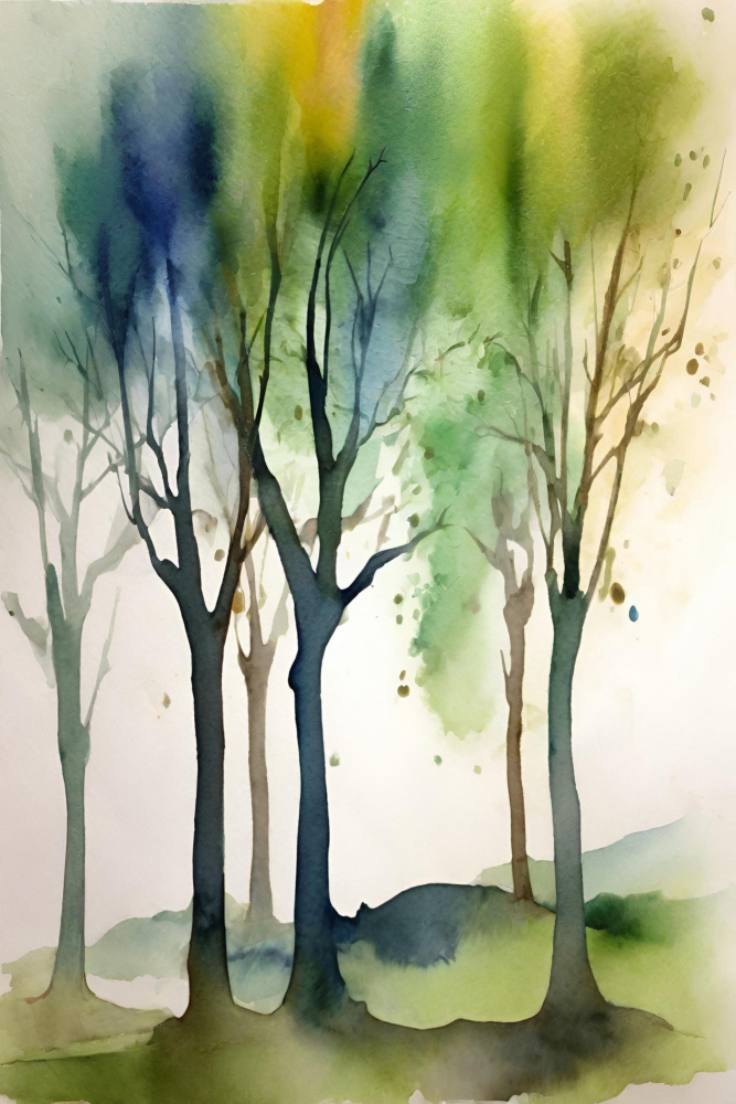 Watercolor Forest Trees by Sally Ann Moss — canvas wall art
