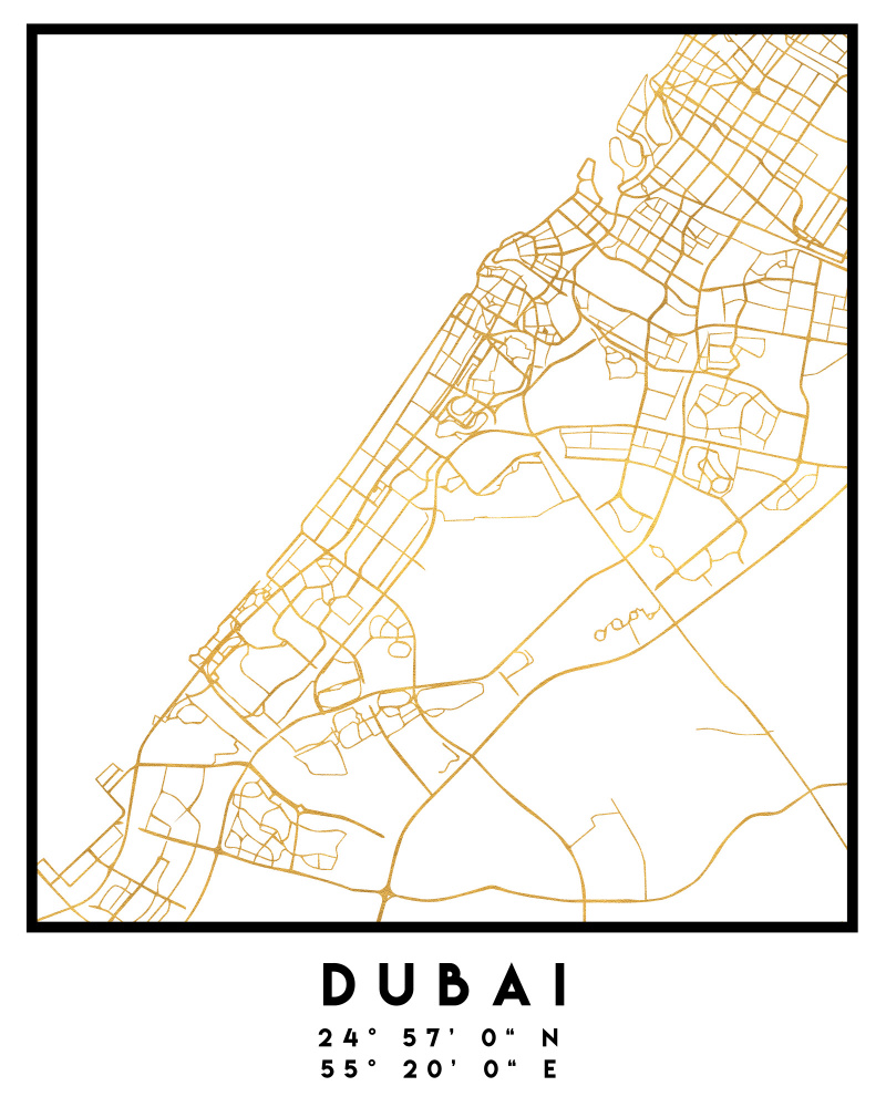 Golden Dubai City Map by Emiliano Deificus — canvas wall art