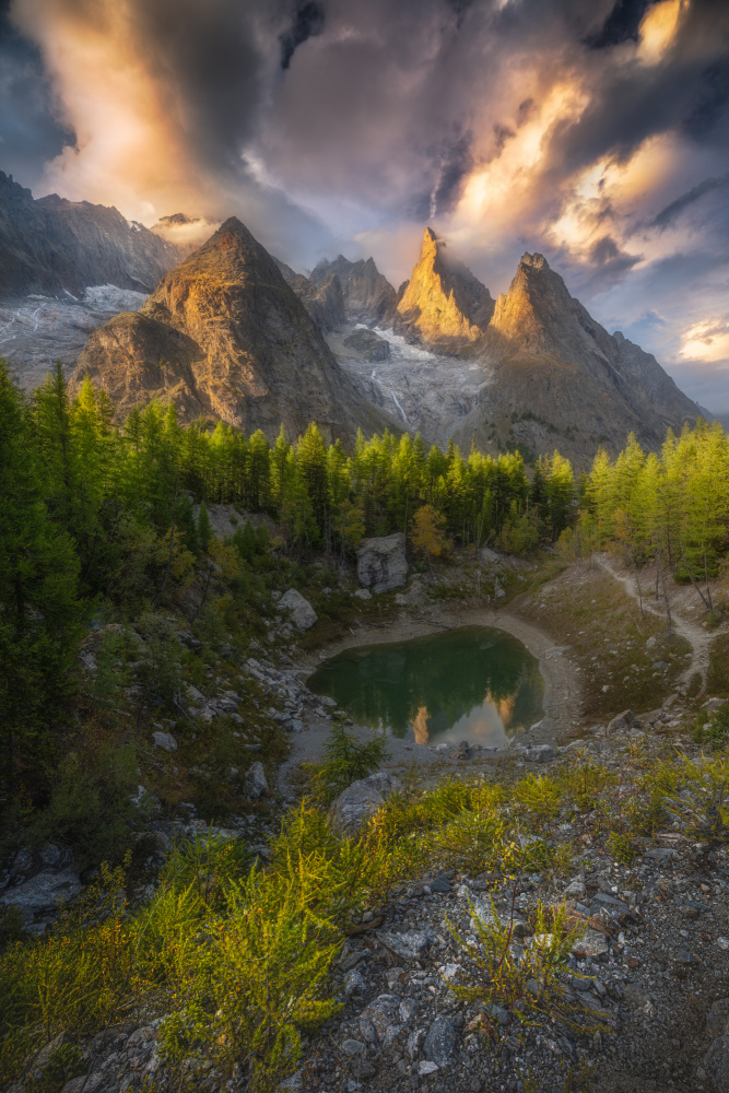 Dramatic Mountain Lake Sunset by Frans van der Boom — canvas wall art