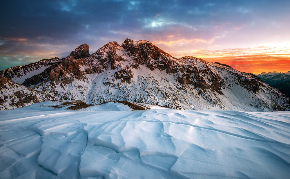 Majestic Winter Mountain Sunset by Keller — canvas wall art