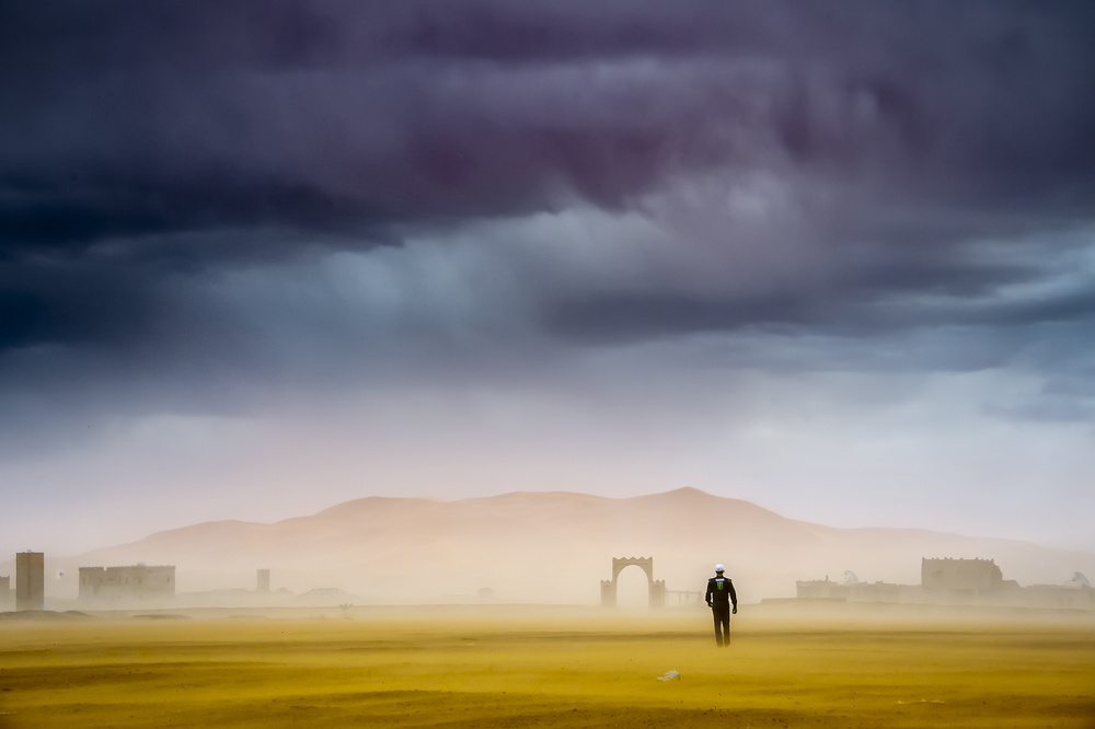 Lone Figure Desert Journey by Tristan Shu — canvas wall art