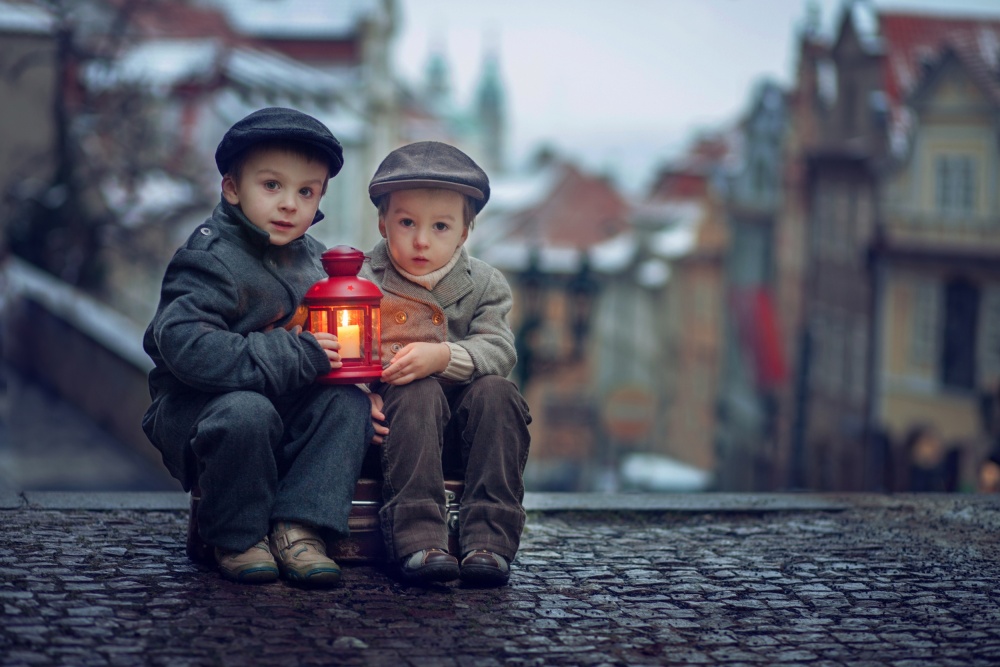 Little Boys Winter Lantern by Tatyana Tomsickova — canvas wall art