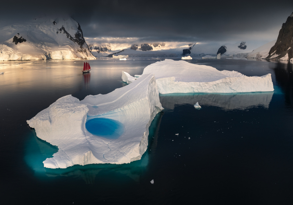 Blue Iceberg Red Sail by Karol Nienartowicz — canvas wall art