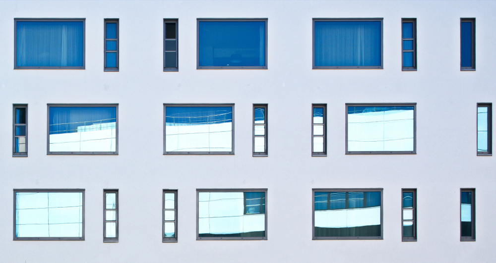 Modern Blue Windows by Hans Peter Rank — canvas wall art