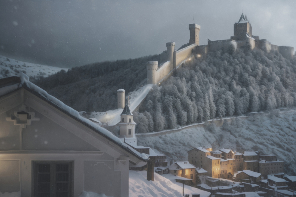 Snowy Castle Village by Giuseppe Satriani — canvas wall art