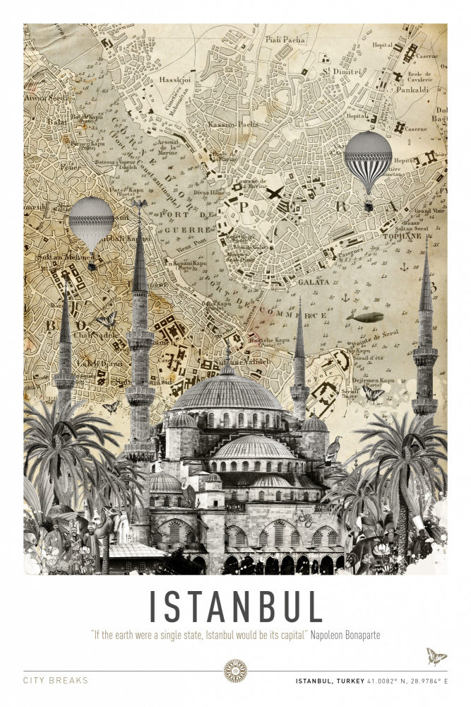 Istanbul Mosque Map Balloons by Simon Goggin — canvas wall art