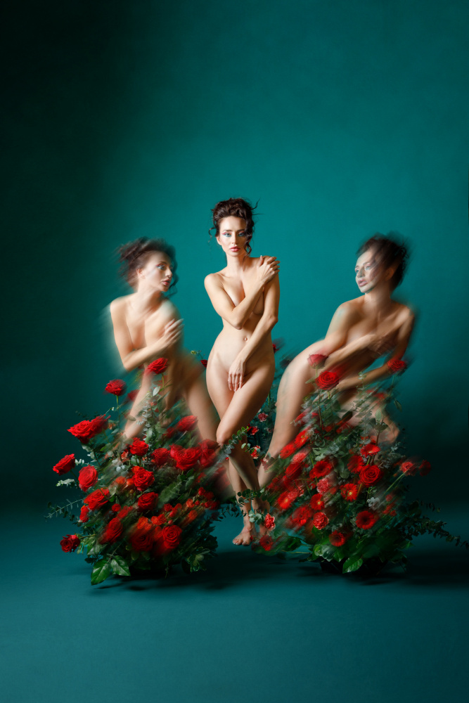 Ethereal Nudes Red Roses by Amalya Shandelman — canvas wall art