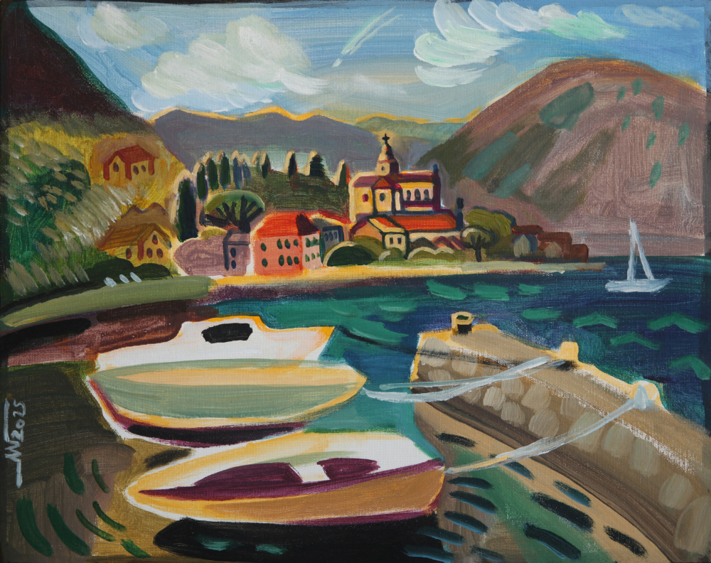 Vibrant Coastal Village by Marina Gorkaeva — canvas wall art