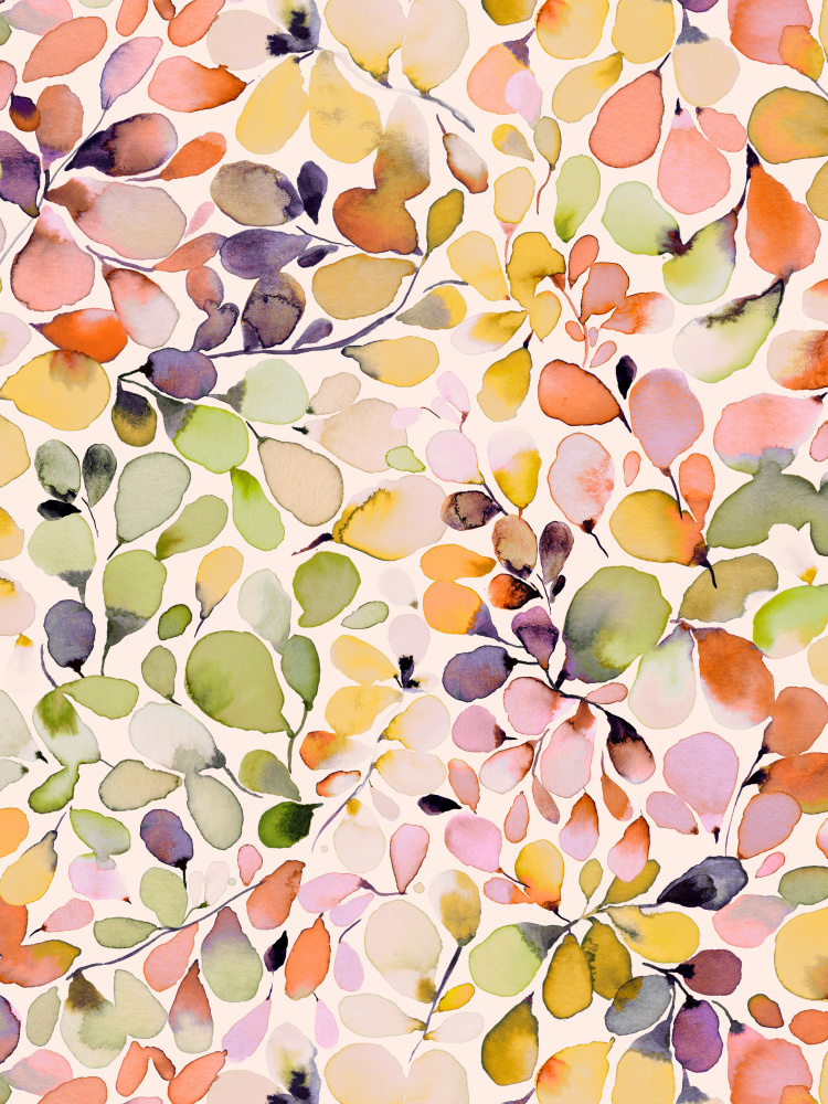Colorful Watercolor Leaves by Ninola Design — canvas wall art